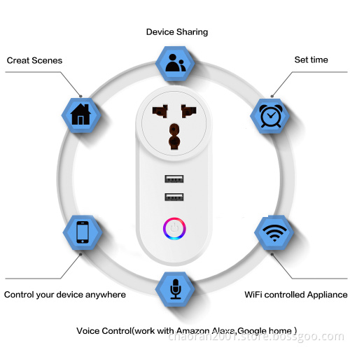 OEM Design Echo Timer Power Travel Mini Electric Outlet Wireless Adapter Socket Alexa India 2 USB Smart Plug